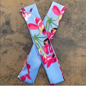 2pc Blue Floral Silk Scarf Handbag Wrap Twillys